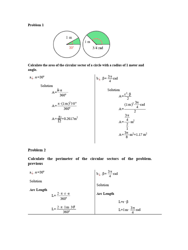 Circular Sector Calculations and Applications | PDF | Pi | Area