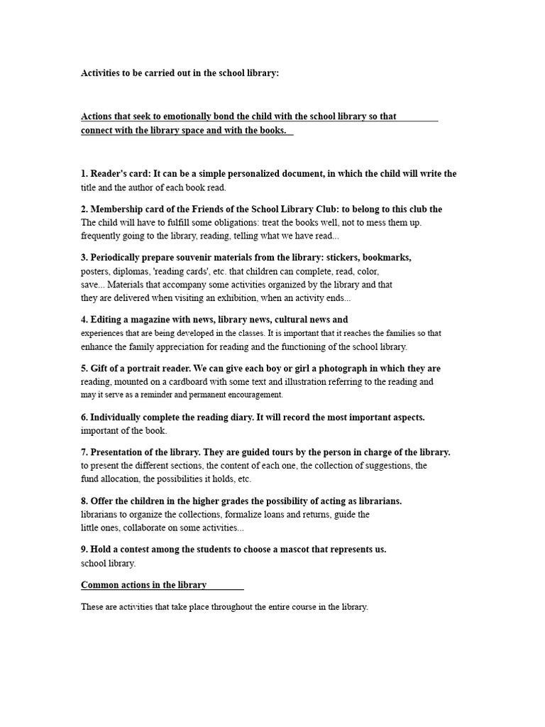 Engaging Activities for School Libraries | PDF | Libraries | Books