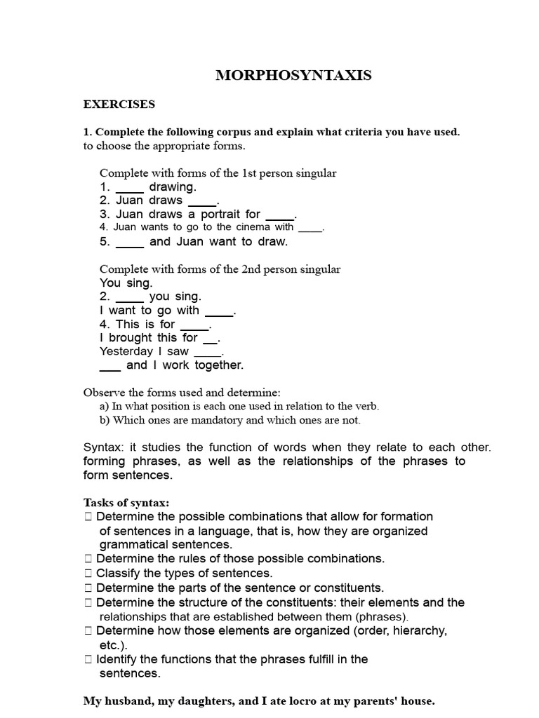 Morphosyntax Exercises and Analysis Guide | PDF | Morphology ...