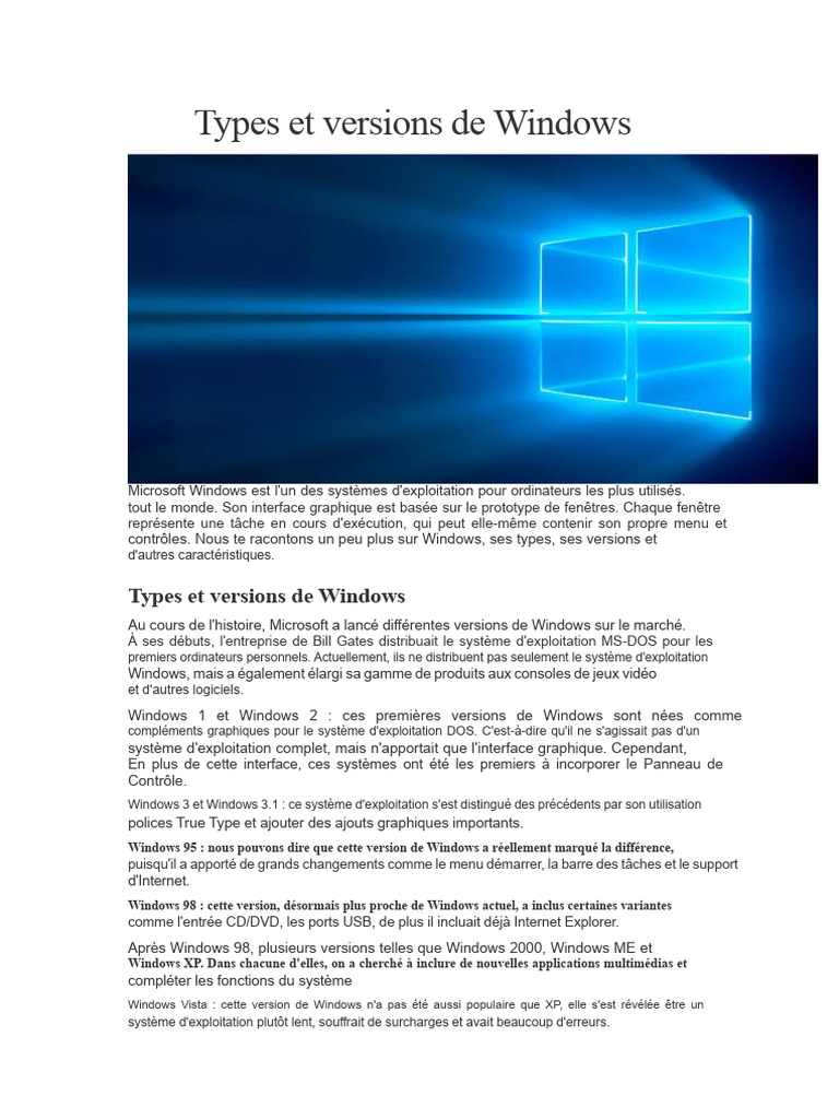 Types et versions de Windows | PDF | Microsoft Windows | Système d ...