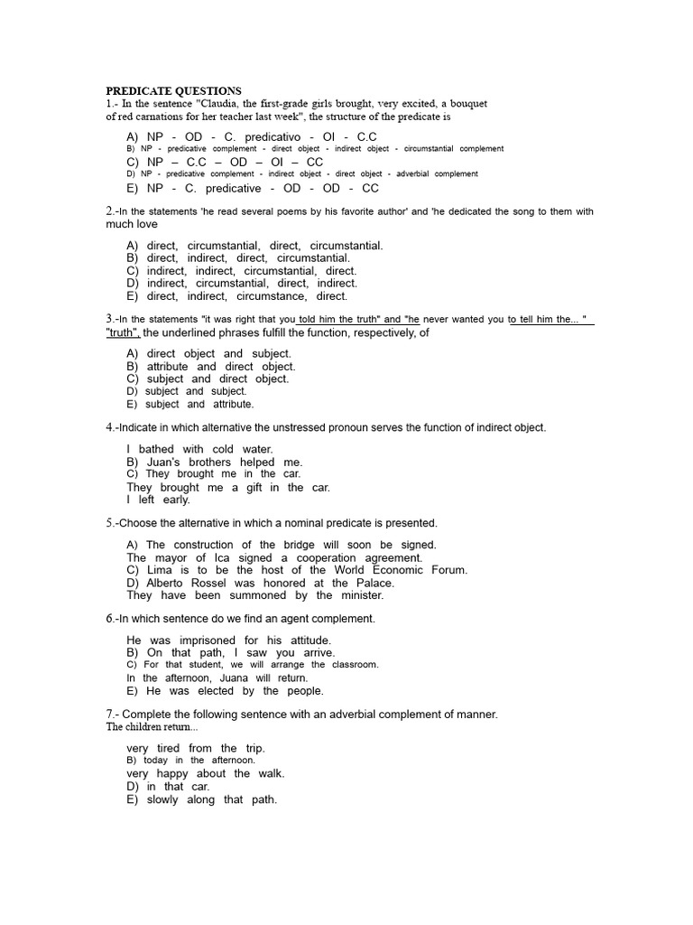Predicate Questions | PDF