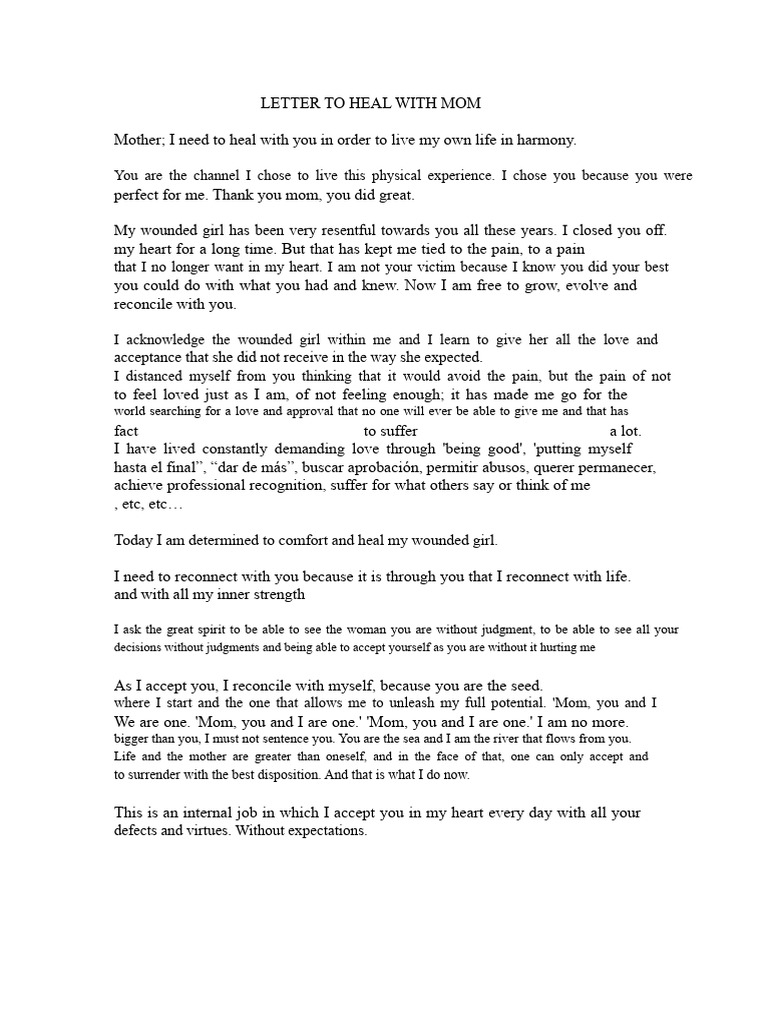 Letter To Heal With Mom | PDF