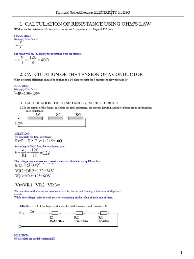 Ohm's Law and Resistance Calculations | PDF | Voltage | Electric Current
