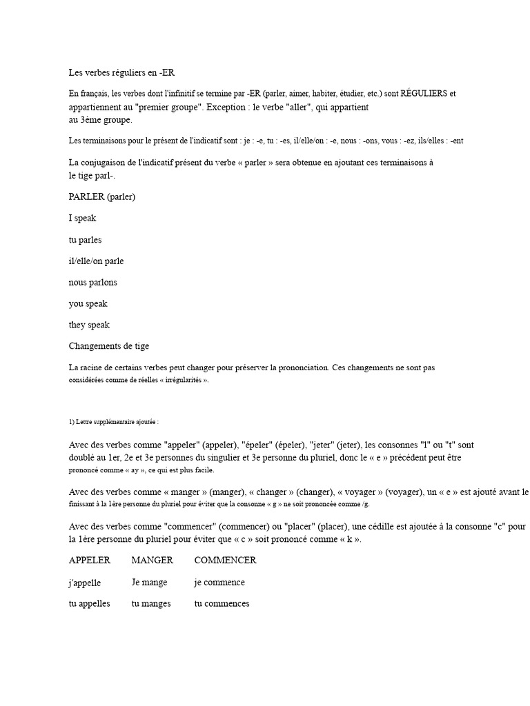 Conjugaison des verbes réguliers -ER | PDF | Verbe | Conjugaison