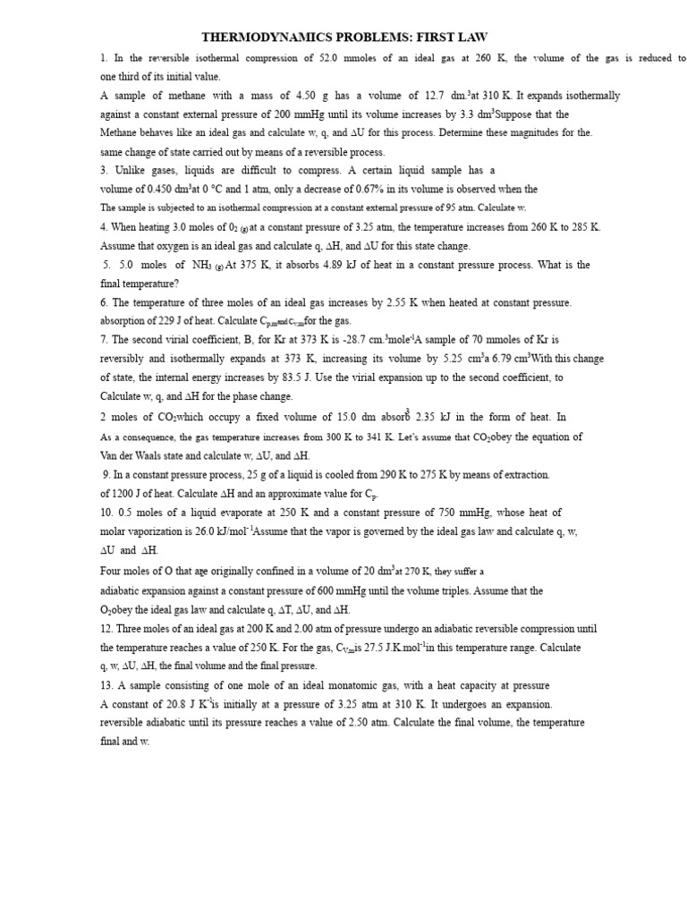PROBLEMS First Law Solved | PDF | Gases | Heat