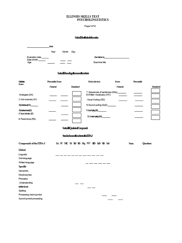 ITPA-3 Test Overview and Scoring Guide | PDF | Linguistics