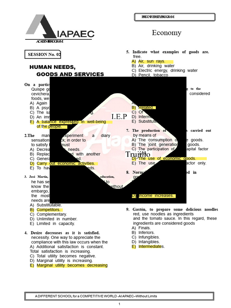 Session 02 Human Needs, Goods, and Services | PDF | Goods | Utility