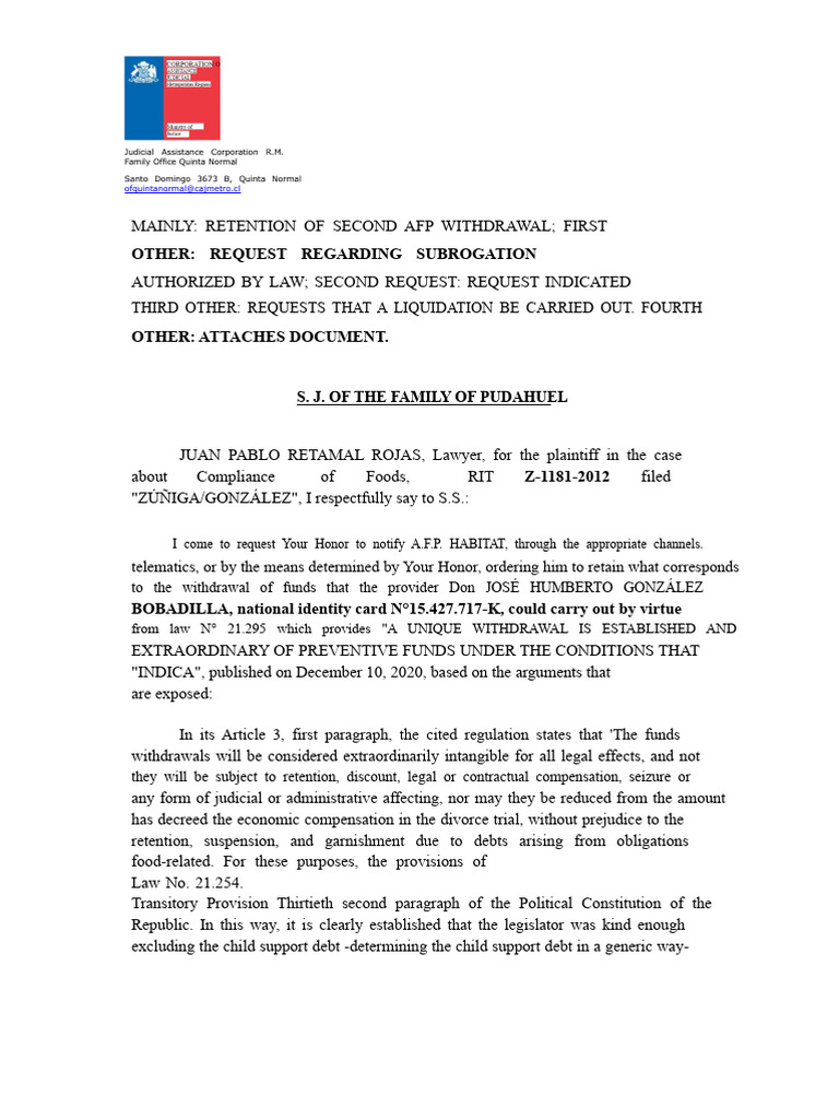 AFP Withdrawal Retention Request | PDF | Alimony | Child Support