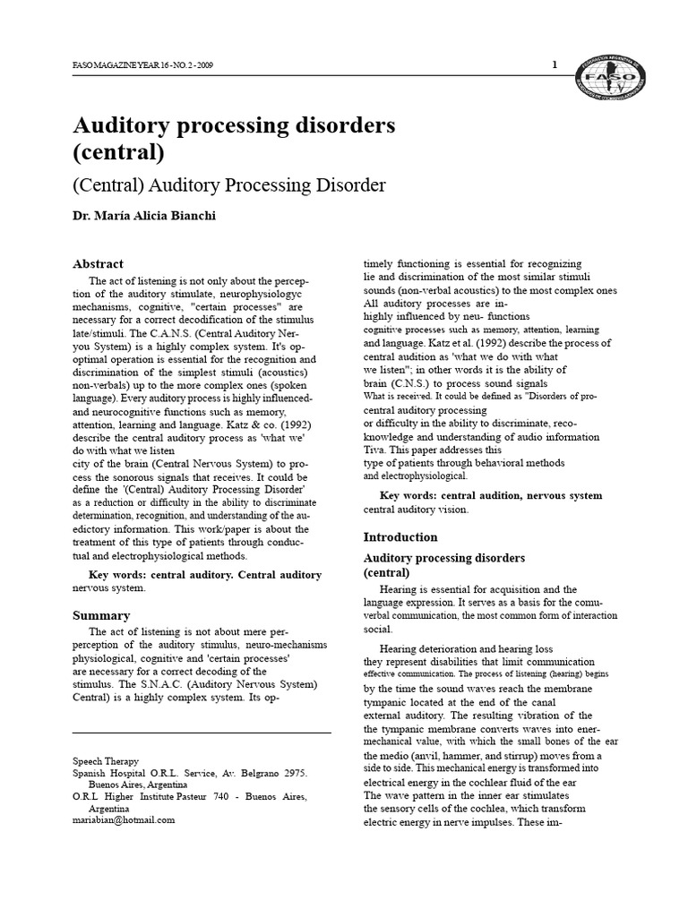 Understanding Central Auditory Processing Disorder | PDF | Hearing | Sound