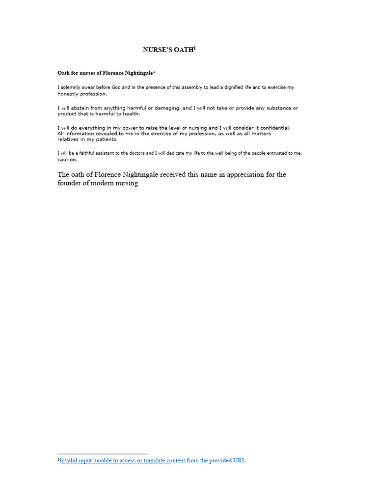 Florence Nightingale Nurse's Oath | PDF