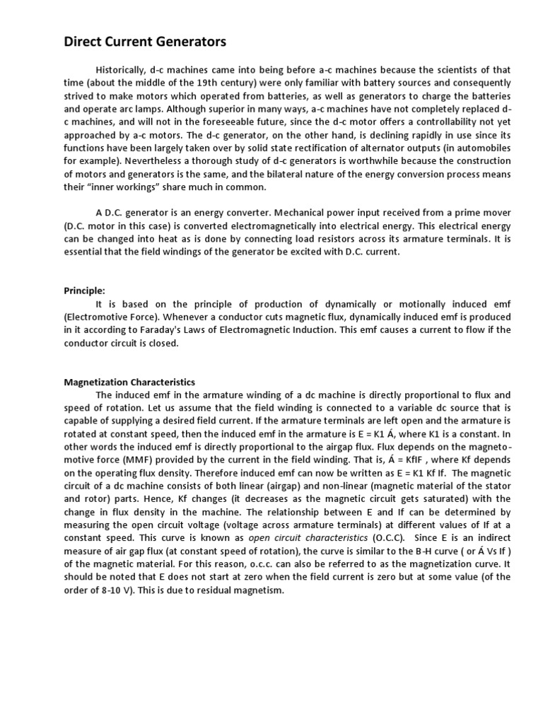 Direct Current Generators and Motor Assignment | PDF | Electric Motor ...