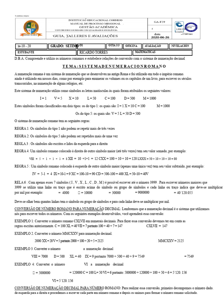 Sistema de Numeração Romana: Guia Completo | PDF | Decimal | Lexicologia