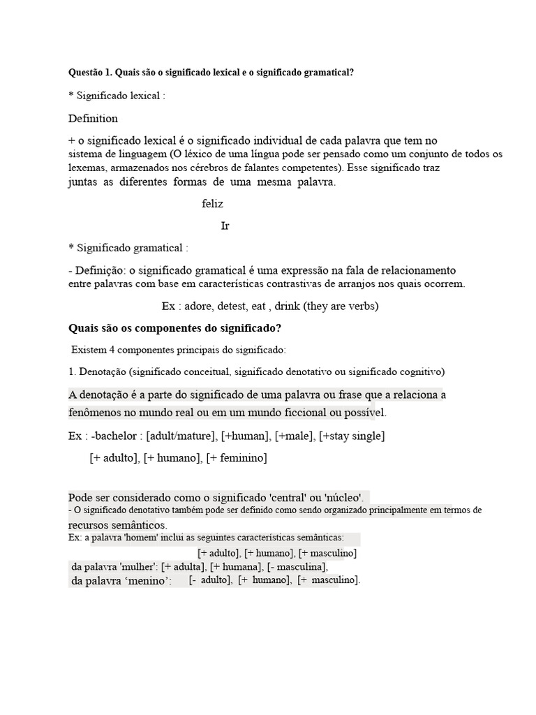 Significado Lexical e Gramatical Explicados | PDF | Palavra | Metáfora