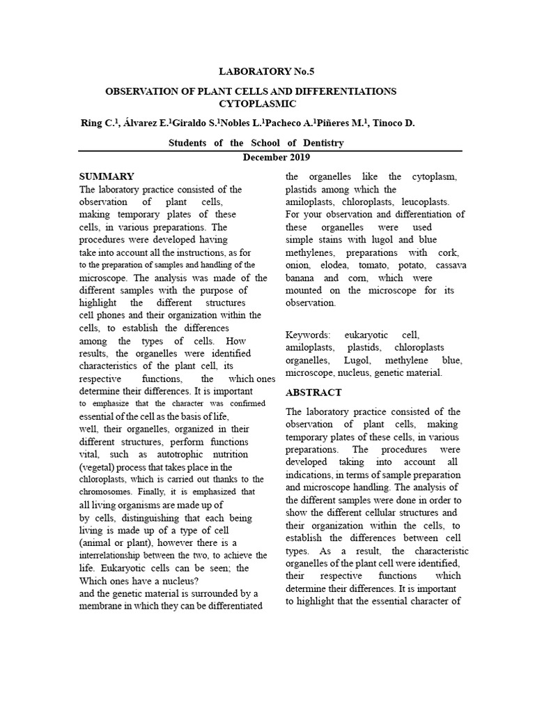 LABORATORY No 5 | PDF | Cell (Biology) | Chloroplast