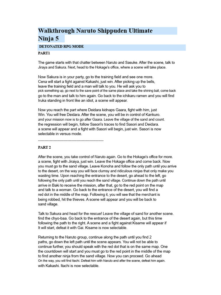 Naruto Ultimate Ninja 5 Walkthrough Guide | PDF