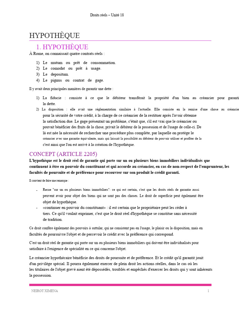 Comprendre l'Hypothèque en Droit Réel | PDF | Débiteur | Crédit
