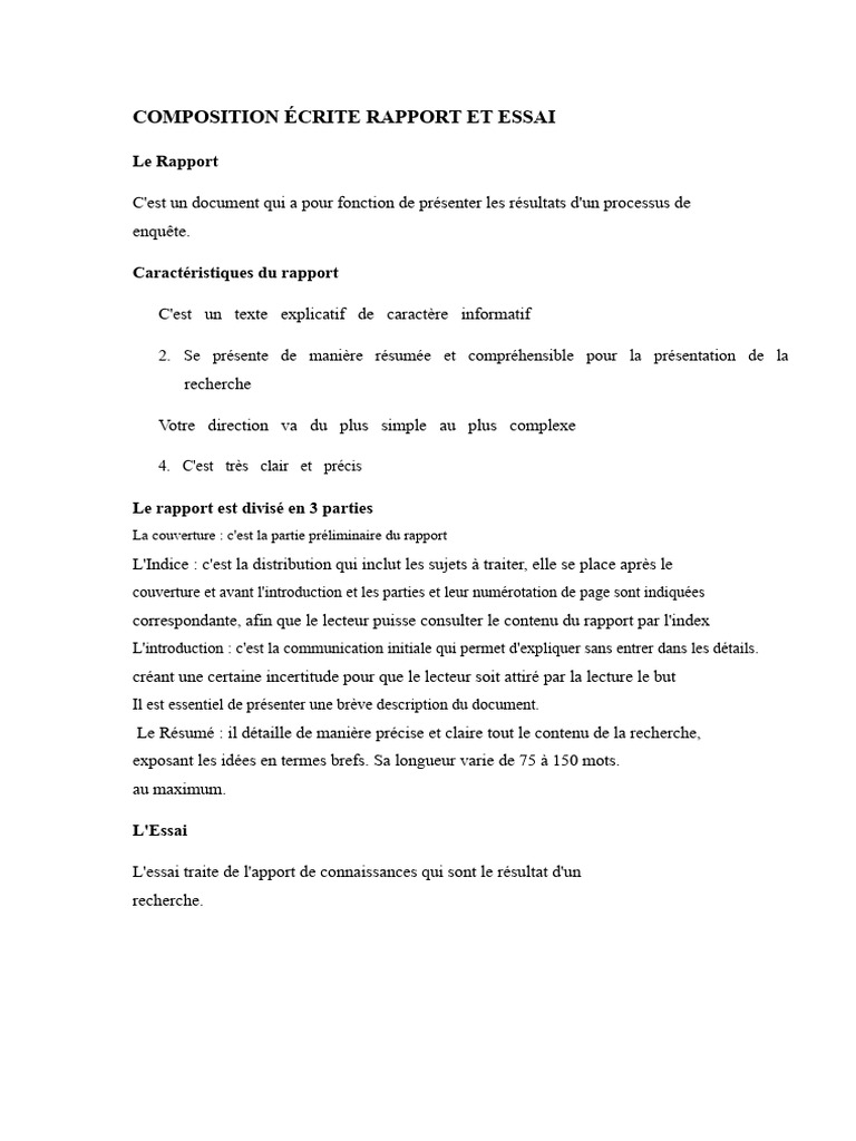 Rapport et Essai : Guide Complet | PDF | Lexique | Informations