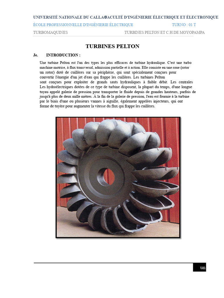 Turbines Pelton : caractéristiques et fonctionnement | PDF | Générateur ...