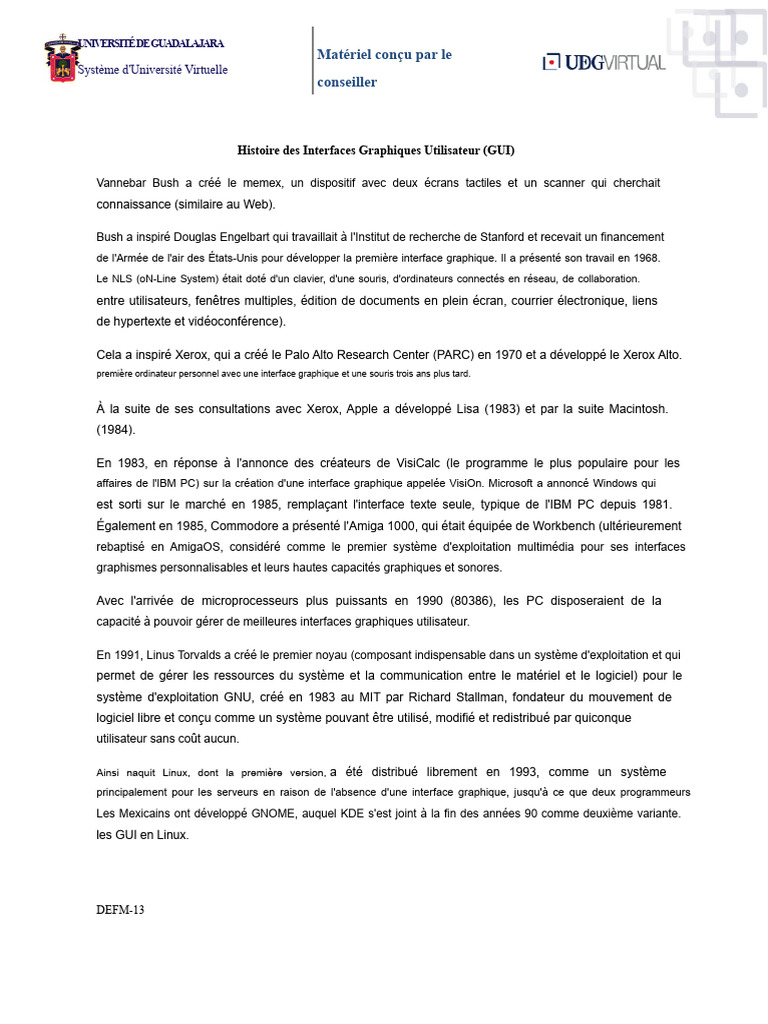 Histoire des Interfaces Graphiques Utilisateur | PDF | Interface ...