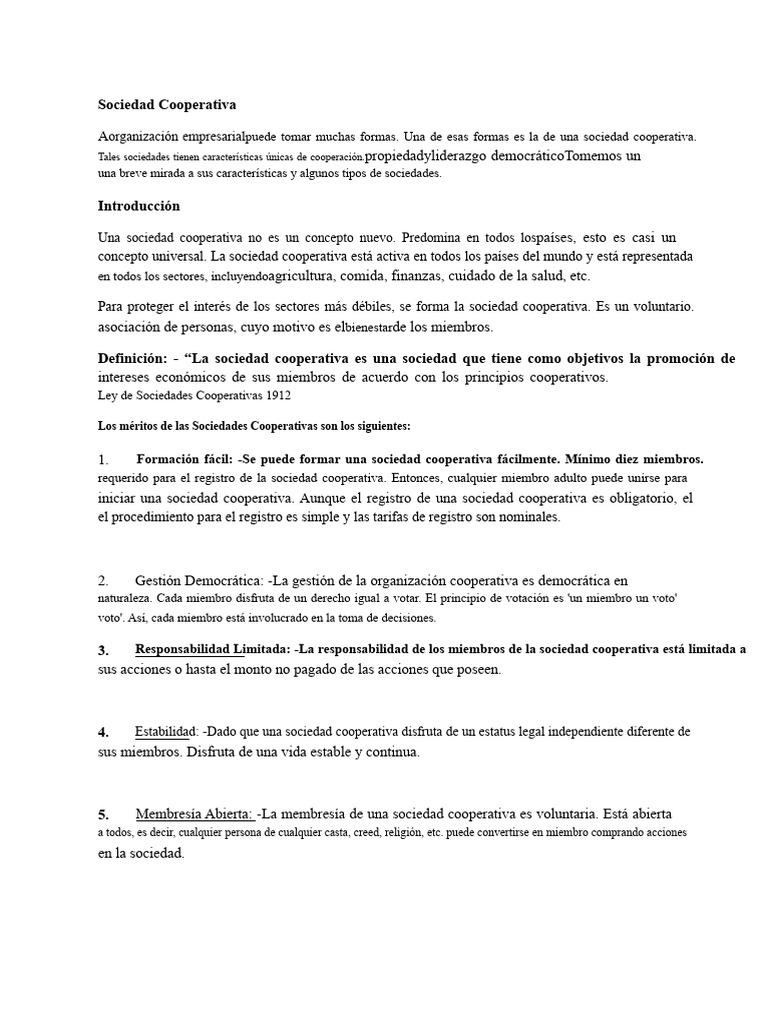 Características de las Sociedades Cooperativas | PDF | Cooperativa ...