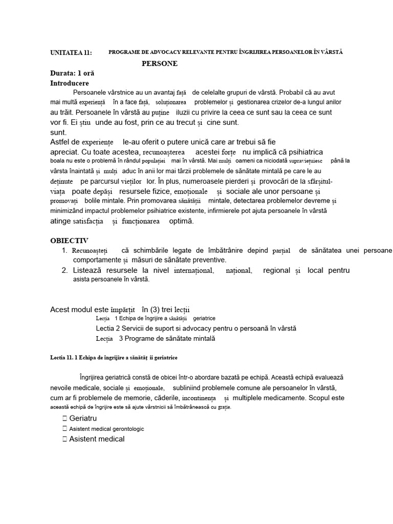 Unitatea 11. Programe de Advocacy Relevante Pentru Îngrijirea ...