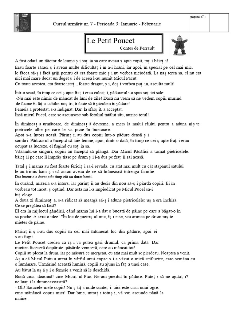 Le Petit Poucet: Cursul Urmărit Nr. 7 - Perioada 3: Ianuarie ...