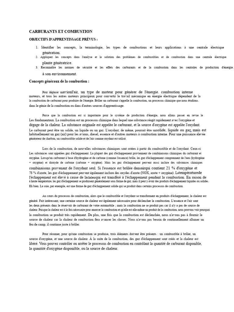 Carburants et Combustion en Énergie | PDF | La combustion | Combustible
