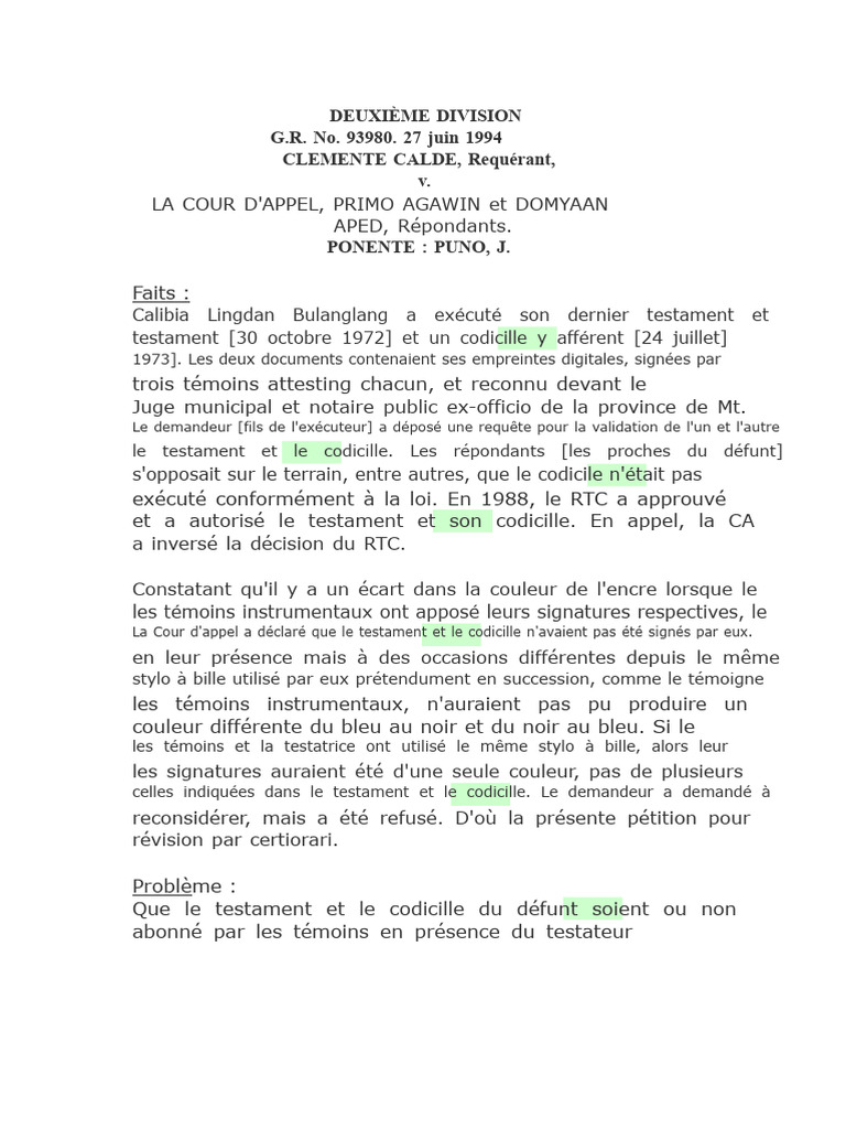 Validation d'un testament contesté en appel | PDF | la perception
