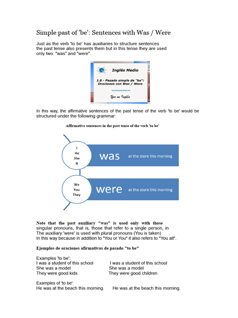 Simple Past of 'Be': Was/Were Usage | PDF | Question | Grammatical Tense