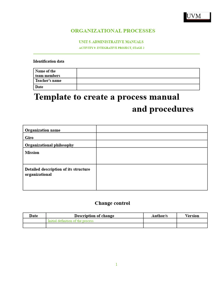 U5 - Template For Creating A Manual of Processes and Procedures | PDF ...