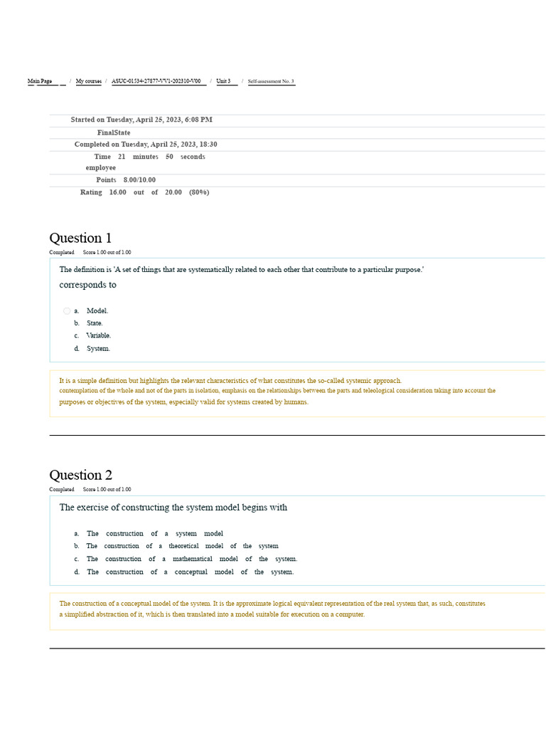 Self-Assessment No. 3 - SIM | PDF | Conceptual Model | Probability ...
