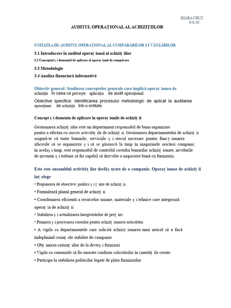 Audit Operațional de Achiziții | PDF