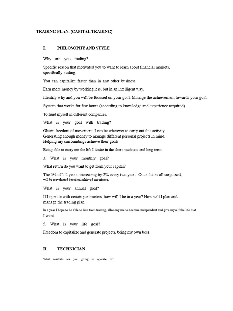Trading Plan | PDF | Goal | Experience