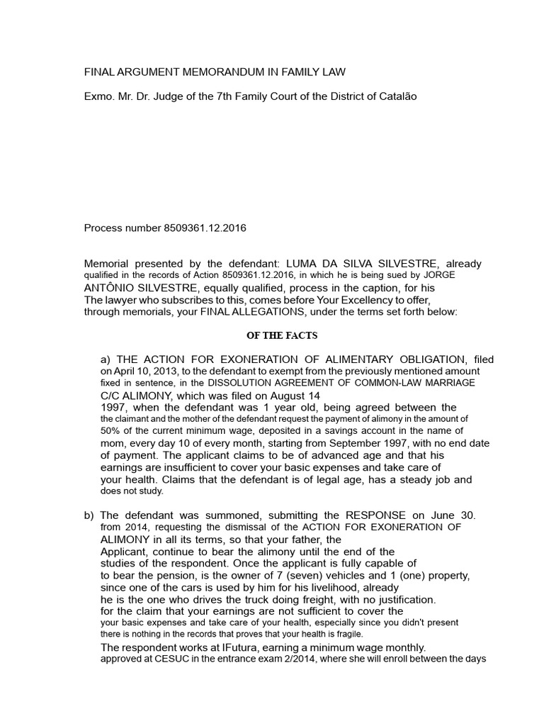 Memorial of Final Arguments - Process 8509361.12.2016 | PDF | Child ...