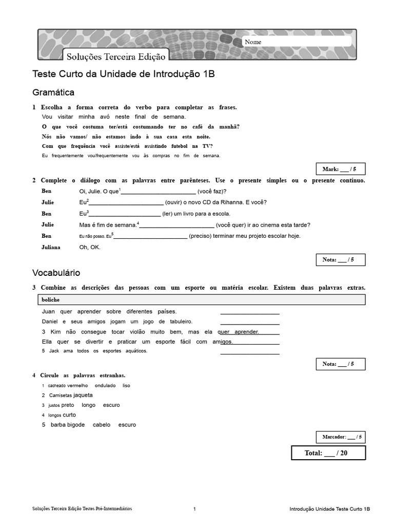 Teste Curto 1b Sol3e Preint U0 | PDF