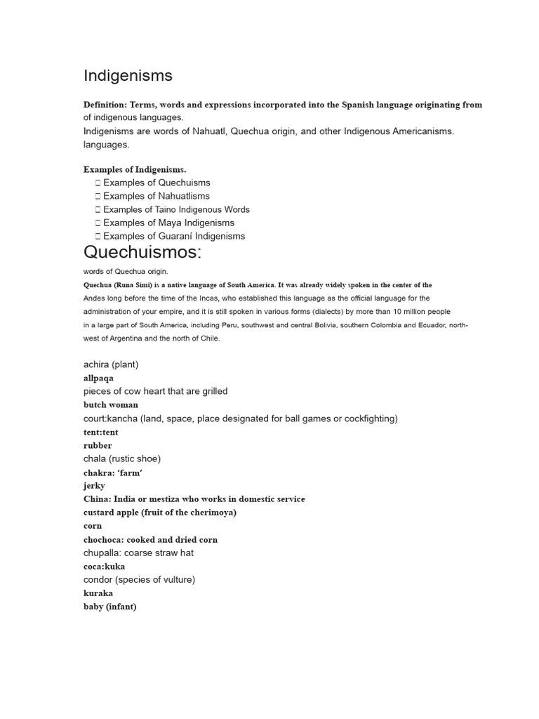 Indigenous Terms and Regionalisms | PDF