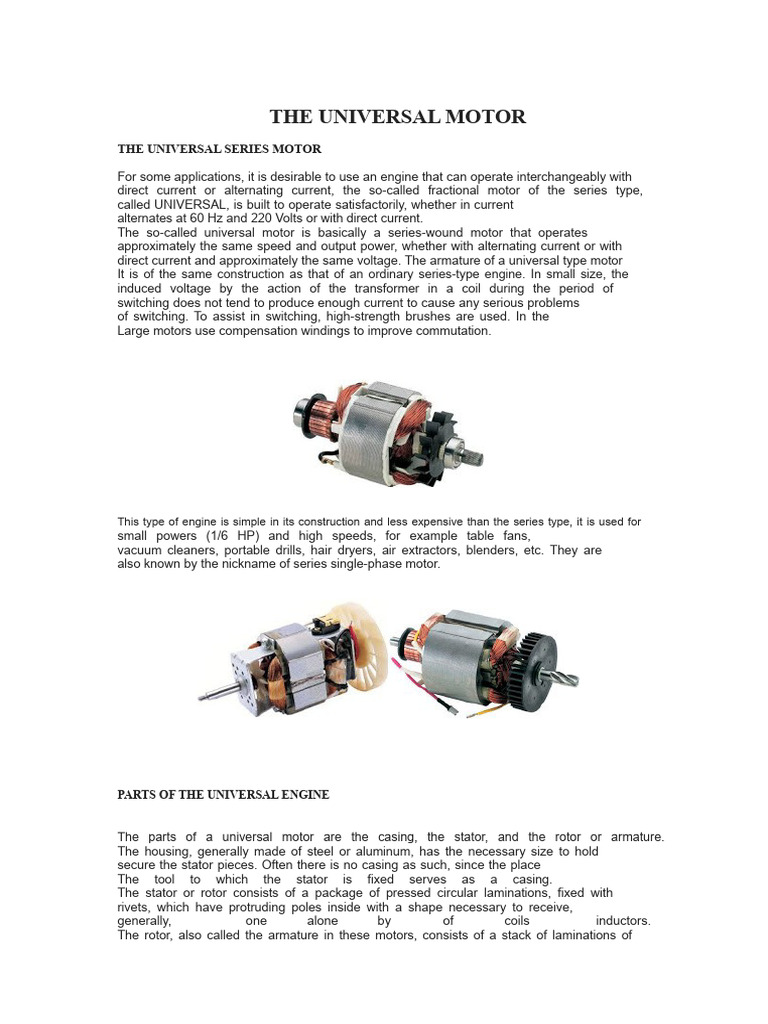 Universal Motor: Features & Applications | PDF | Electric Motor | Inductor