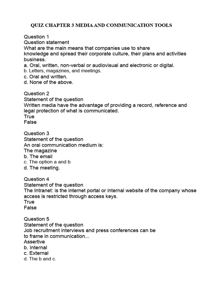 Media and Communication Tools Quiz | PDF | Communication | Question