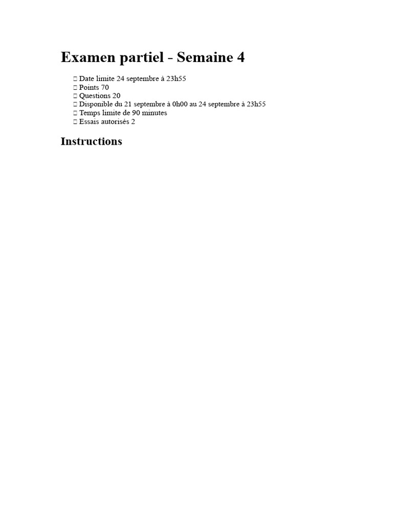 Examen partiel Semaine 4 : Instructions et Questions | PDF | Audit ...