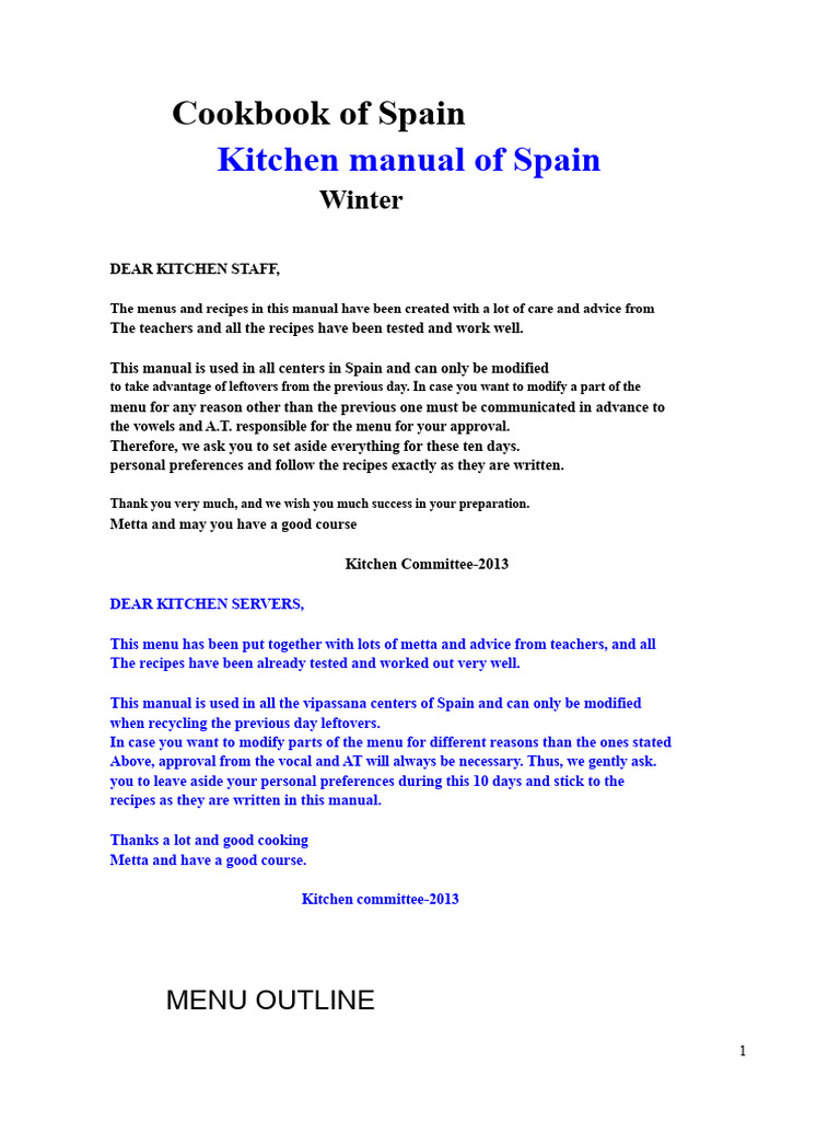 Spain's Kitchen Manual: 10-Day Menu Guide | PDF | Yogurt | Tofu