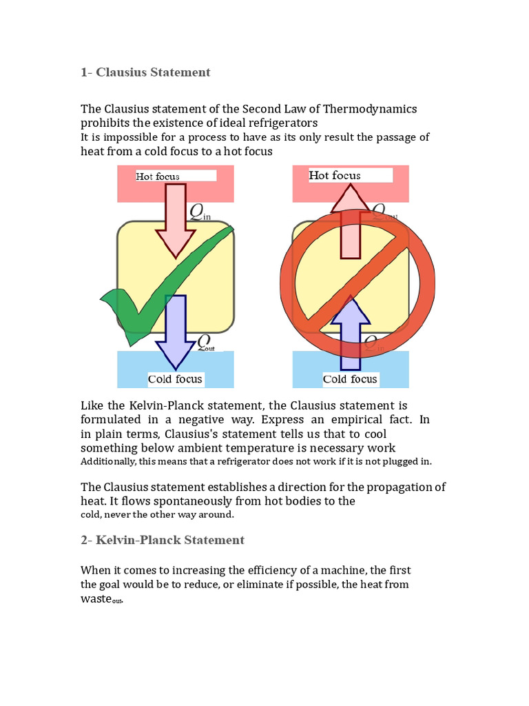 1 - Clausius and Kelvin-Planck Statements | PDF | Second Law Of ...