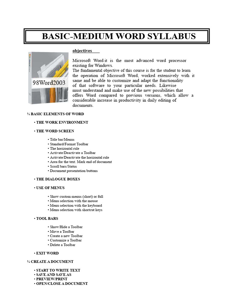 Basic Intermediate Word Curriculum | PDF | Microsoft Word | Menu ...