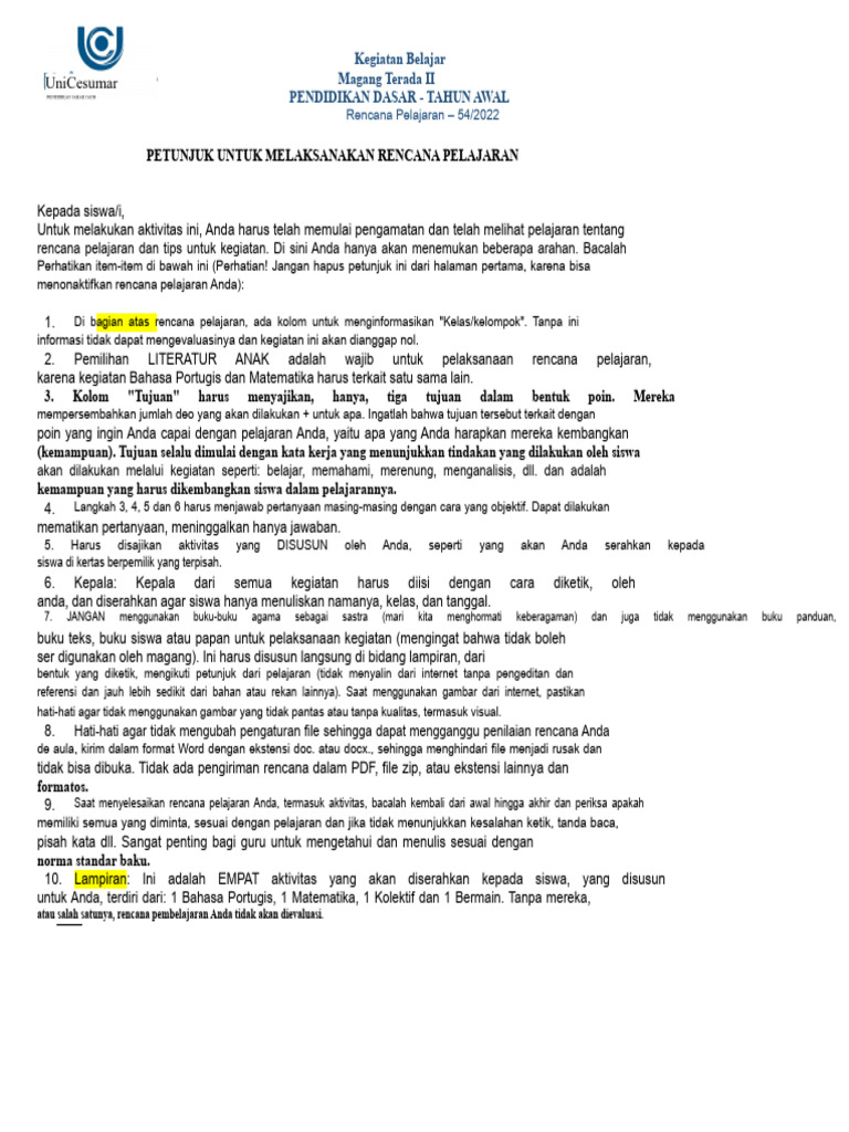Rencana Pelajaran Magang II Pendidikan Dasar | PDF