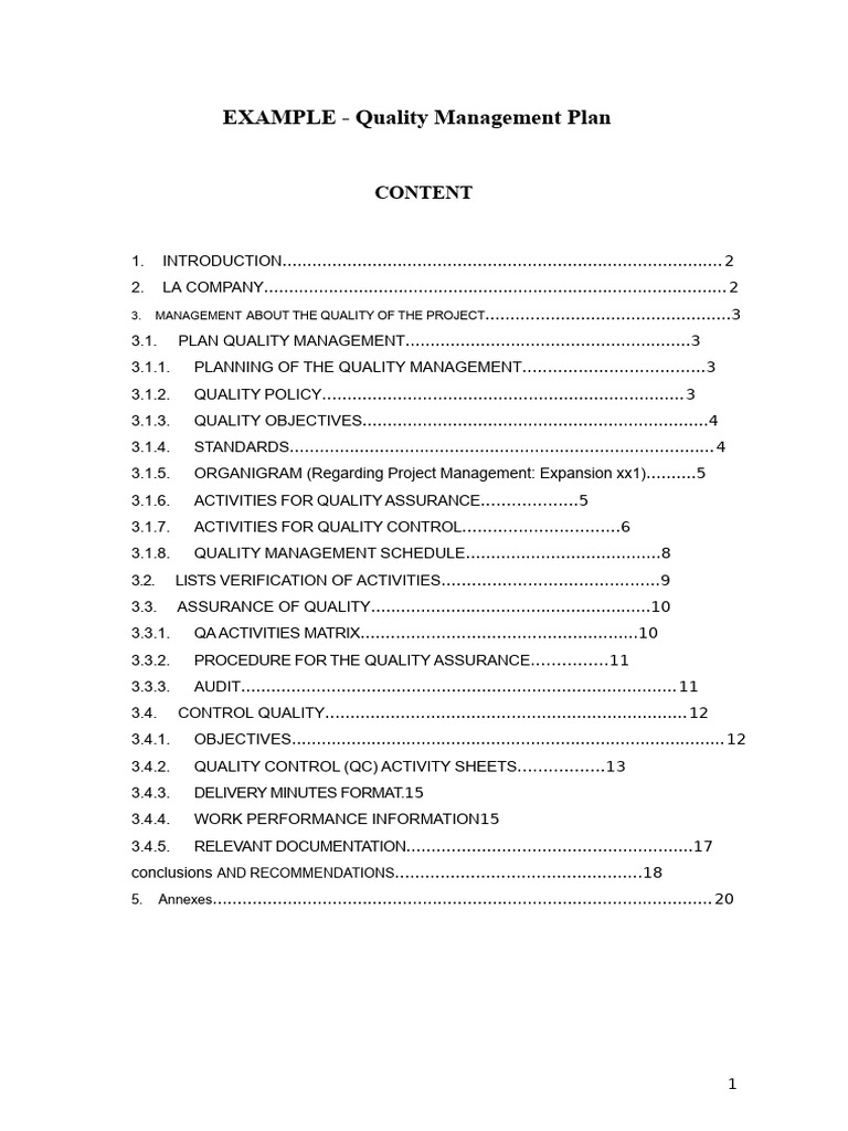 Quality Management Plan Overview | PDF | Audit | Quality Assurance