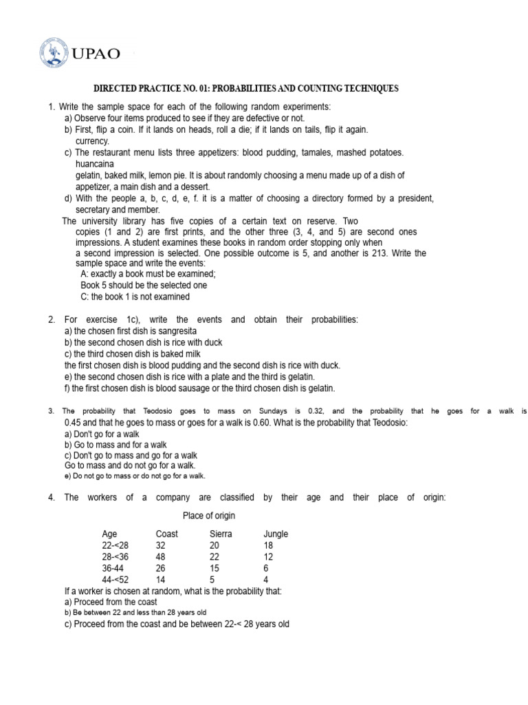 Directed Practice No. 01: Probabilities and Counting Techniques | PDF ...