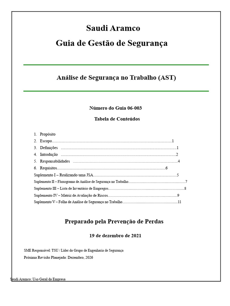 Guia de Análise de Segurança no Trabalho | PDF | Avaliação de risco ...