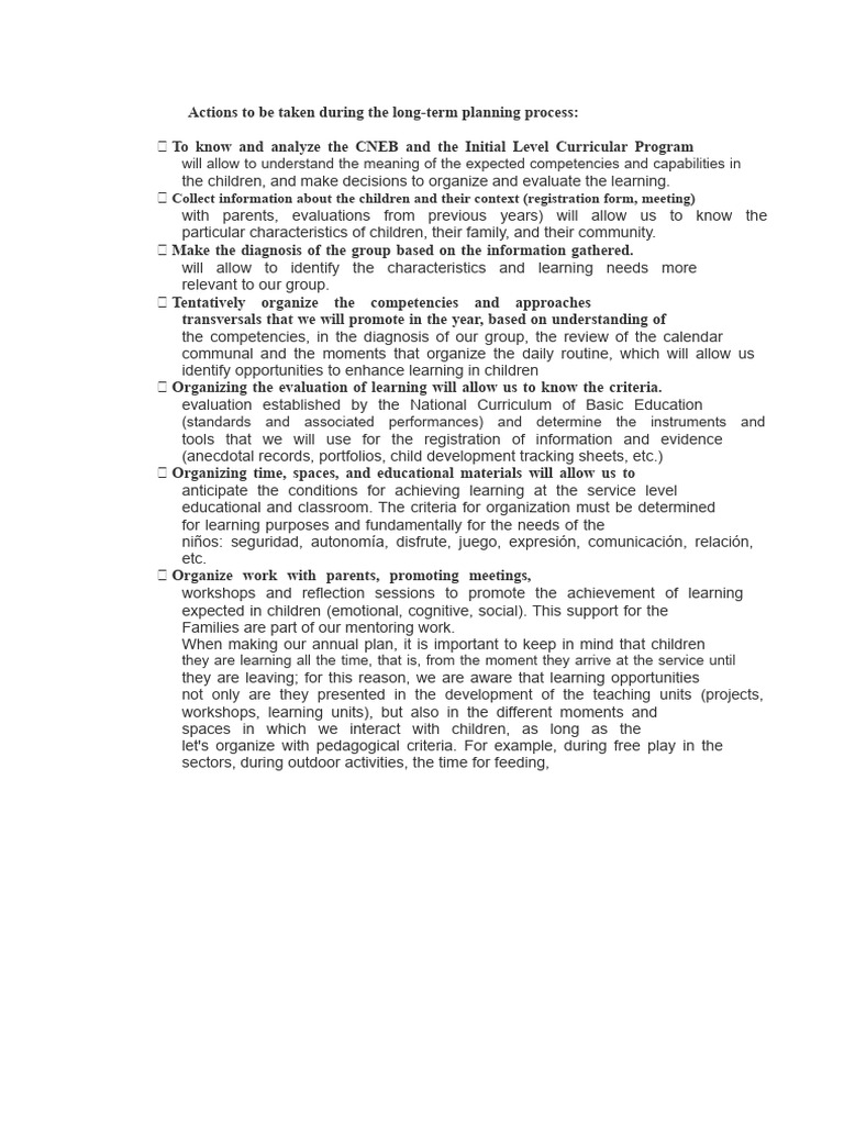 Actions To Be Taken During The Long-Term Planning Process | PDF ...