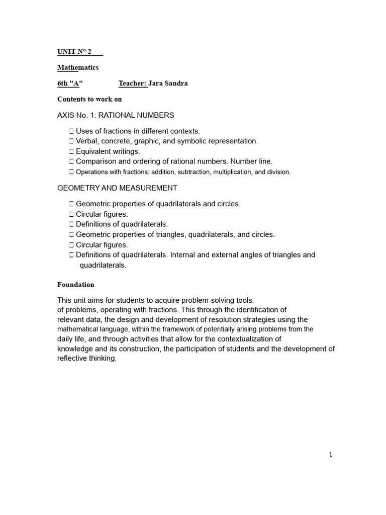 UNIT 2 Mathematics 6th Grade | PDF | Mathematics | Elementary Mathematics
