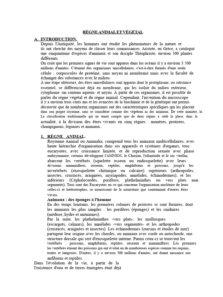 Classification des règnes animaux et végétaux | PDF | Plantes | Cellule ...