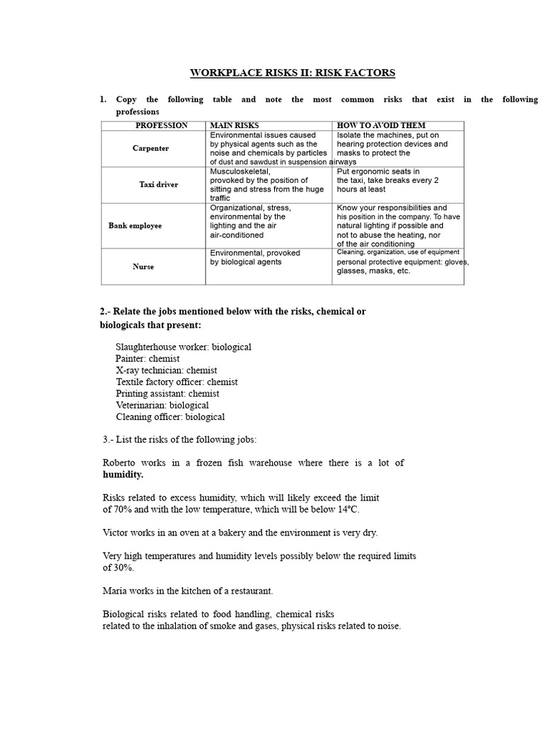Workplace Risks and Safety Measures | PDF | Humidity | Personal ...